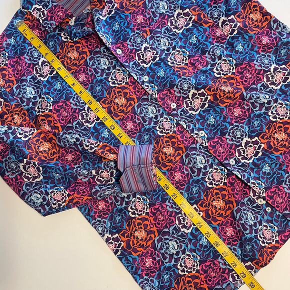 Alan Flusser Floral Shirt Flip Cuffs Womens Large Red Blue Multicolor Career - Picture 10 of 10